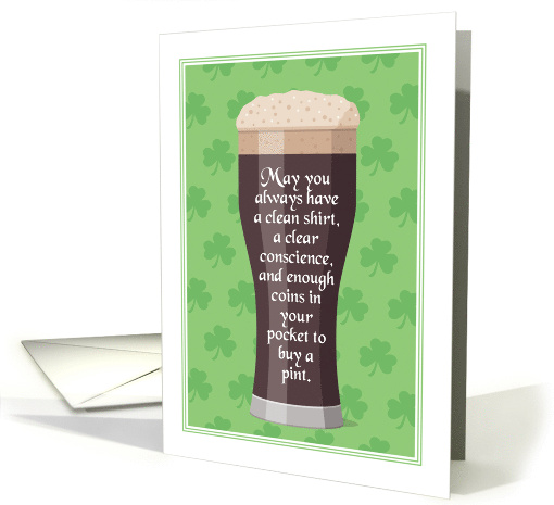 St. Patrick's Day Irish Drinking Toast with Clover Background card