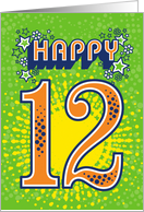 Happy 12th Birthday Stars and Flowers card