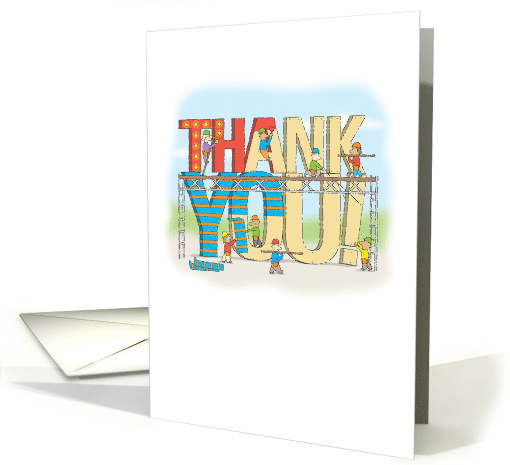 Construction Team Building a Big Thank You card (1669342)