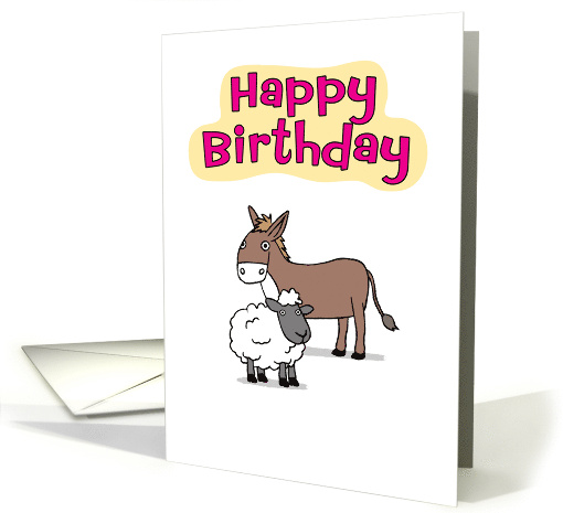 Funny Happy Birthday Sheep and Donkey Pun card (1676408)