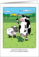 Funny Memorial Day Cow Sheep and Frog Pun card