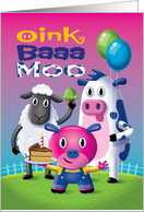 Birthday Farm Animals Pig Sheep Cow card