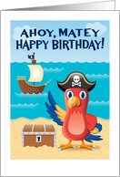 Birthday Pirate Theme Parrot Treasure Chest card