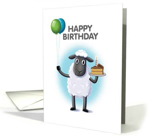 Happy Birthday Sheep Holding Cake and Balloons card (1689150)