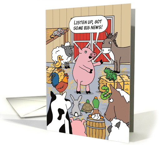 Big News Announcement Cute Farm Animals in Barn card (1692062)