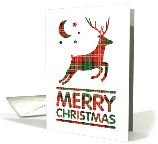 Merry Christmas Deer Silhouette Plaid Pattern Moon and Stars card
