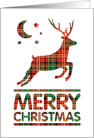 Merry Christmas Deer Silhouette Plaid Pattern Moon and Stars card