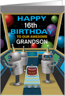 Robots Spaceship Grandson 16th Birthday Customizable card
