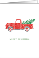 Classic Red Pickup Truck Hauling Christmas Tree card