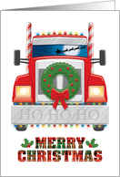 Semi Tractor Trailer with Christmas Decorations and Santa Sled card