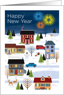 Happy New Year Suburban Neighborhood card