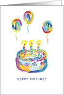 Birthday Cake Balloons Painterly Art Style card