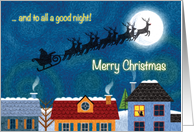 Christmas Santa Reindeer Sleigh Over Rooftops card