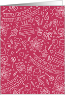 Birthday Icons Doodles on Magenta card
