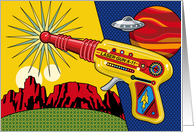 Birthday, Vintage Toy Laser Gun and Spaceship by Mars card