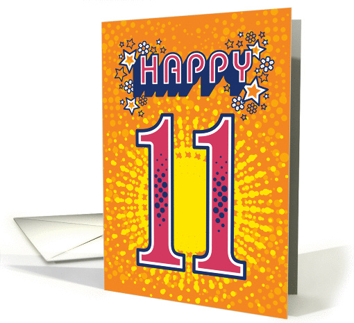 Happy 11th Birthday, Stars and Flowers card (946187)