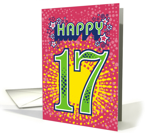 Happy 17th Birthday, Stars and Flowers card (946196)