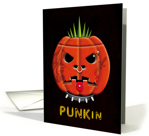 Punk Pumpkin with Tattoos, Dog Collar and Piercing Halloween card