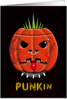 Punk Pumpkin with Tattoos, Dog Collar and Piercing Halloween card