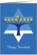 Stylized Hanukkah Menorah inside Star of David card