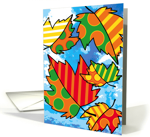Graphic Autumn Leaves Falling in Sky Thanksgiving card (946551)