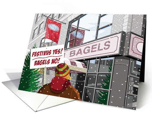Snowy New York City Bagel Store Humorous Festivus card (946563)