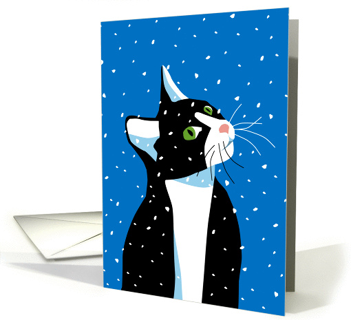 Merry Christmas, White and Black Cat Watching Snowflakes card (946905)