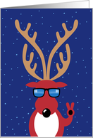 Christmas, Cool Reindeer Giving Peace Sign with Shades card