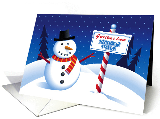 Chistmas Greetings From North Pole, Cute Snowman card (946945)