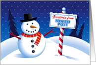 Chistmas Greetings From North Pole, Cute Snowman card
