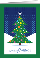 Merry Chistmas Stylized Tree with Ornaments in Snow card