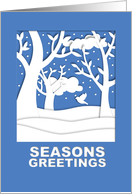 Christmas, Cut Paper Snowy Winter Scene in Blue and White card