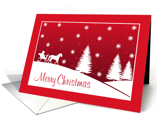 Merry Christmas, Horse Drawn Sleigh Snowy Scene in Red card (946960)