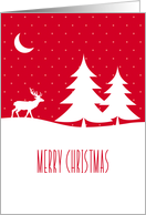 Merry Christmas, Reindeer in Snow Under Moon, Red card