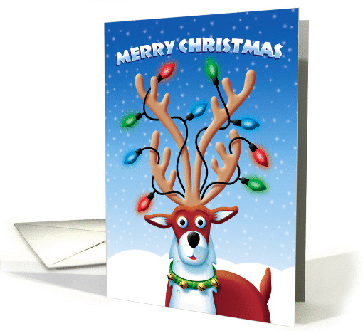Merry Christmas, Cute Reindeer with Lights in Antlers card (946991)