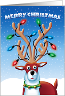 Merry Christmas, Cute Reindeer with Lights in Antlers card