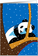 Merry Christmas, Giant Panda Sleeping in Tree in Snow card