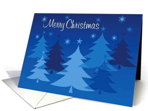 Merry Christmas, Blue Pine Trees, Stars and Snowflakes card (947157)