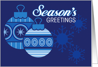 Season’s Greetings, Blue Ornaments and Snowflakes card