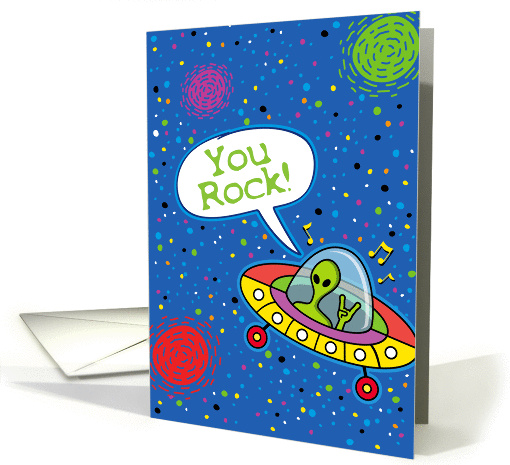 Happy Birthday Humor, You Rock Space Alien on Star Background card