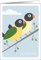 Modern Art Lovebirds Perched on a Branch, Valentine’s Day card
