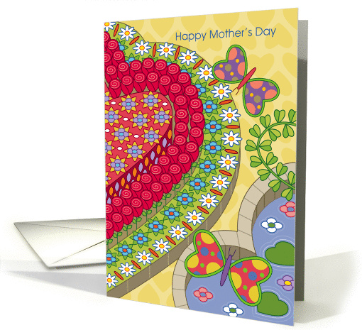 Heart Shaped Flower Garden with Butterflies, Mother's Day card