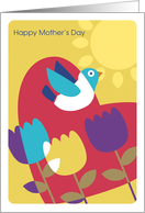 Modern Art, Bird and Tulips Over Heart, Mother’s Day card