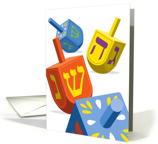 Four Colorful Dreidels, Happy Hanukkah card (990755)
