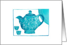 Blue teapot - blank - white background card