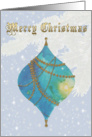 Christmas - blue ornament against a snowy background card