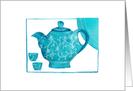 Blue teapot - blank - white background card