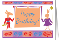 Child Birthday with whimsical donkey & rabbit card