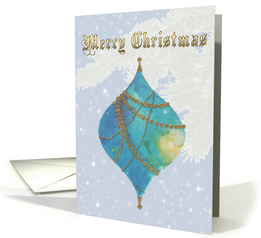 Christmas - blue ornament against a snowy background card (968493)