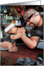 Biker Dad and Baby Arm Wrestling Father’s Day Joke Card